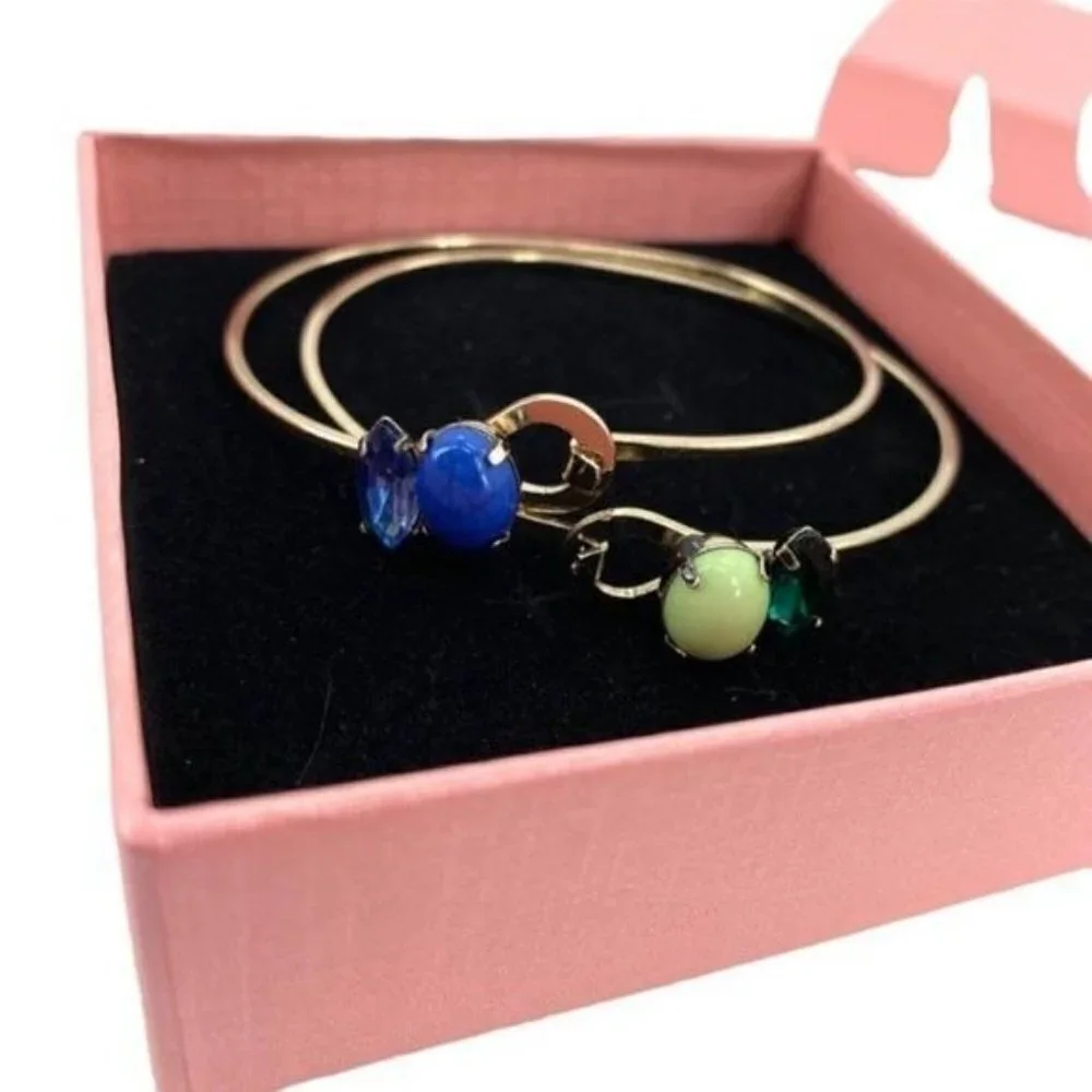 Vintage Blue and Green Bangle Clasp Rhinestone Bracelets